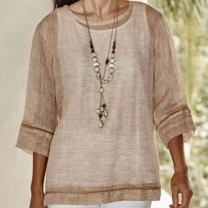 J.Jill Elegant Linen Open Weave Beige Women's Top